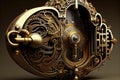 intricate lock mechanism, with the keyhole being a portal into another world
