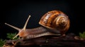 Intricate Macro Snail Portrait: Nature\'s Delicate Beauty Amidst Darkness