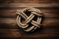Intricate Marine knot on wooden background. Generate AI