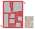 Intricate maze game sketch with a solution