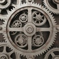 Intricate mechanical gears close-up industrial technology and engineering abstract background texture Royalty Free Stock Photo