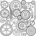 Intricate mechanical gears and cogs in motion Royalty Free Stock Photo