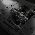 Intricate mechanical gears and components are visible within an open, dark metallic