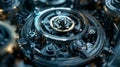 Intricate mechanical gears intertwine complex clockwork design showcasing blend metallic textures and dynamic