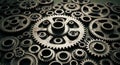 Intricate metal gears and cogs interlocking in a complex mechanical arrangement Royalty Free Stock Photo