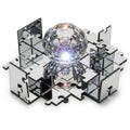 Intricate metal puzzle sphere with light effects and geometric structure Royalty Free Stock Photo