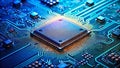 Intricate Microcircuitry Closeup View of Electronic Components on a Blue Printed Circuit Board