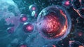 An intricate microscopic picture of a somatic cell nucleus being injected with genetic material from a donor cell