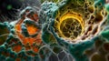 Intricate Microscopic View of Bacteria with Vibrant Colors and Detailed Structures