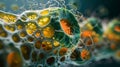 Intricate Microscopic View of Bacteria with Vibrant Colors and Detailed Structures