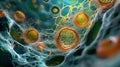 Intricate Microscopic View of Bacteria with Vibrant Colors and Detailed Structures