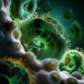 Intricate Microscopic View of Bacteria with Vibrant Colors and Detailed Structures