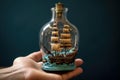 Intricate Miniature ship bottle. Generate Ai