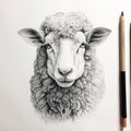 Intricate Monochromatic Sheep Head Illustration With Minimalist Style