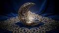 Intricate Moon-Shaped Lamp on Blue Fabric Royalty Free Stock Photo