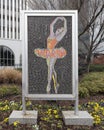 Intricate mosaic of a ballerina located at the entrance to the walkway to the Bank of Oklahoma Tower in Tulsa.