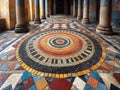 Intricate Mosaic Floor in Ancient Hallway