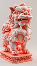 Intricate neon guardian lion statue on elegant display platform