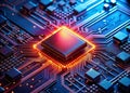 Intricate Network of Advanced Technology A Glowing Microchip CloseUp Unveiling the Future of Circuitry with Vibrant Red