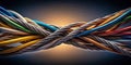 Intricate network of colorful twisted cables, representing complex interconnectivity and data flow. Generative AI Royalty Free Stock Photo