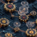Intricate Network of Gears Displaying Symbols of Communication, Connectivity, and Technology in a Modern Digital Environment Royalty Free Stock Photo