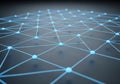 Intricate network of interconnected blue nodes and lines on a dark surface Royalty Free Stock Photo