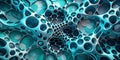 An intricate network of interconnected blue and white structures resembling organic cellular patterns in a mesmerizing abstract