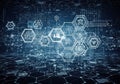 Intricate network of interconnected hexagonal nodes and futuristic digital infrastructure Royalty Free Stock Photo