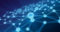 Intricate network of interconnected nodes and digital pathways glowing in blue light Royalty Free Stock Photo