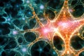 Intricate network of neurons illuminated in vibrant colors showcasing synaptic connections
