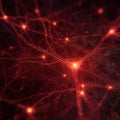Intricate Neural Network Visualization in Red and Black, Showcasing Complex Connections and Dynamic Patterns of Neural Activity Royalty Free Stock Photo