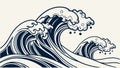 Intricate Ocean Wave Stylized Vector, vector design Generative AI Royalty Free Stock Photo
