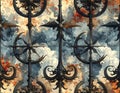 Intricate Ornate Wrought Iron Gate with Abstract Sky Background Royalty Free Stock Photo