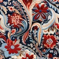 Intricate Paisley Motifs Adorn An Embroidered Bohemian Tapestry. Seamless Background