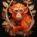 Intricate Paper Art: The Mange Monkey 3d In Orange And Amber