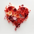 Intricate Paper Quilling Heart in Red Tones. Generative ai