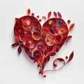 Intricate Paper Quilling Heart in Red Tones. Generative ai