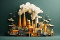 Intricate Papercut Style Oil Refinery Plant Illustration