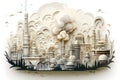 Intricate Papercut Style Oil Refinery Plant Illustration