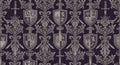 Medieval Heraldry Pattern with Shields and Swords on Dark Background Royalty Free Stock Photo