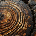 the intricate patterns formed by the growth rings of an ancient tree trunk. AI Generated Royalty Free Stock Photo
