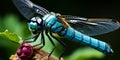 The intricate patterns and textures of a dragonfly perched on a reed, its transparent wings refl Royalty Free Stock Photo