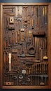 Intricate Patterns of Traditional Craftsmens Tools on Rustic Workbench