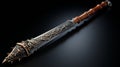 Intricate Photorealistic Sword With Celtic Knotwork In Frank Franzetta Style