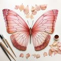 Intricate Pink Origami Butterfly: Hyperrealistic Watercolor Land Art