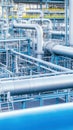 Complex network of pipes and valves in industrial plant