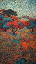 Intricate Poppy Fields Fusion: Neo-Impressionist and Ukiyo-e Paper Art. Perfect for Posters and Wallpapers.
