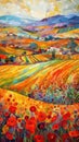 Intricate Poppy Fields Fusion: Neo-Impressionist and Ukiyo-e Paper Art. Perfect for Posters and Wallpapers.