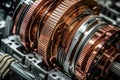 Modern big copper powerful motor. Generative AI Royalty Free Stock Photo