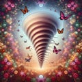 Intricate psychedelic colourful fractal butterfly tornado vortex swirls